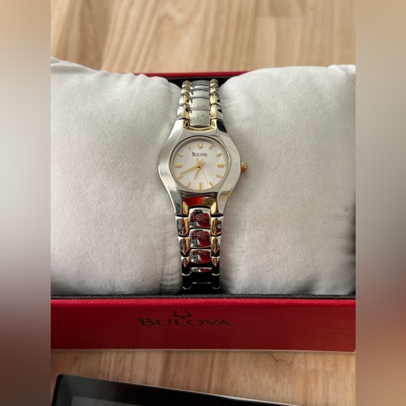 Bulova Ladies New in Box Watch Two-Tone Bracelet White Dial Gold Markers